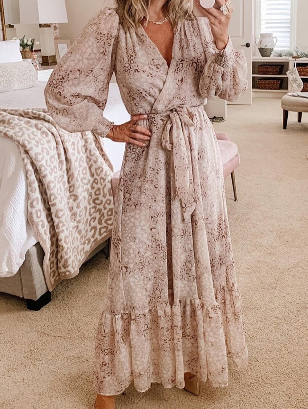 Gibsonlook Maxi Wrap Dress In Neutral Animal Print Size L